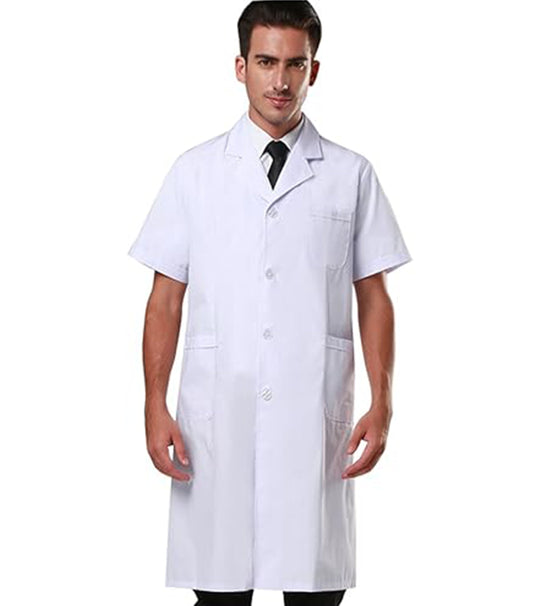 Poplin Unisex Lab Coat Half-Sleeve with 3 Pockets & Plastic Buttons