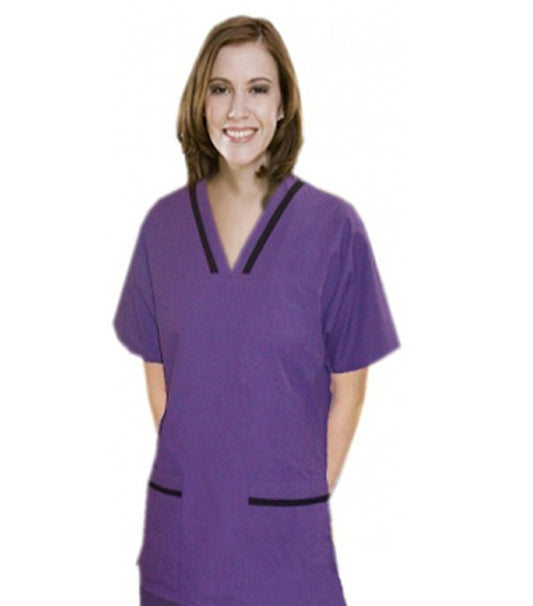 Poplin Contrast bias v-neck tunic style Set 4 pocket half sleeve with matching bottom (Top 2 pkt with bottom 2 pkt boot cut)