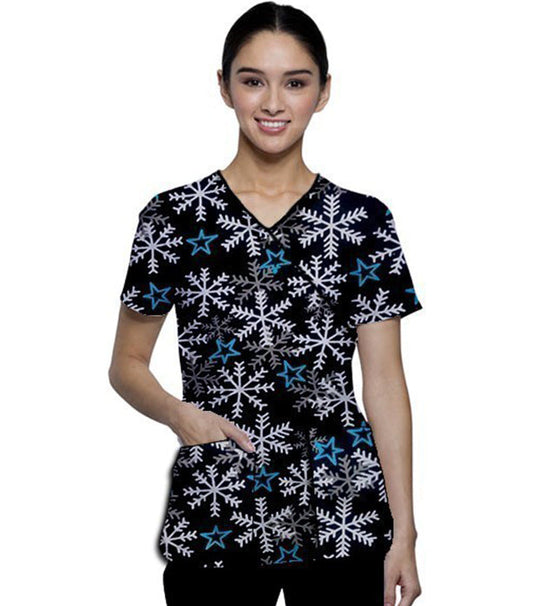 Festive Christmas Print Scrub Set 4 Pockets Ladies Half Sleeves (2 Pockets Top and 2 Pockets Pant)
