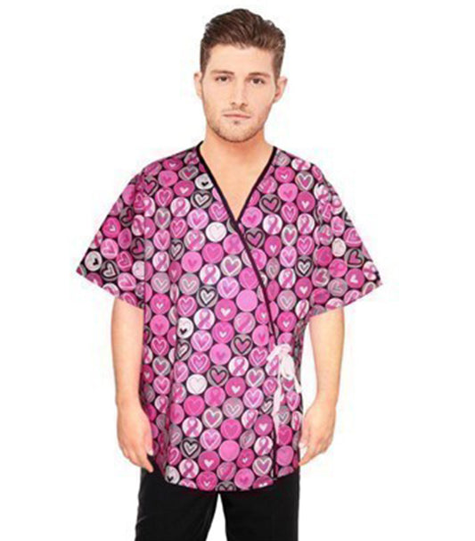 Printed Mammography gown front open tieable Half Sleeves