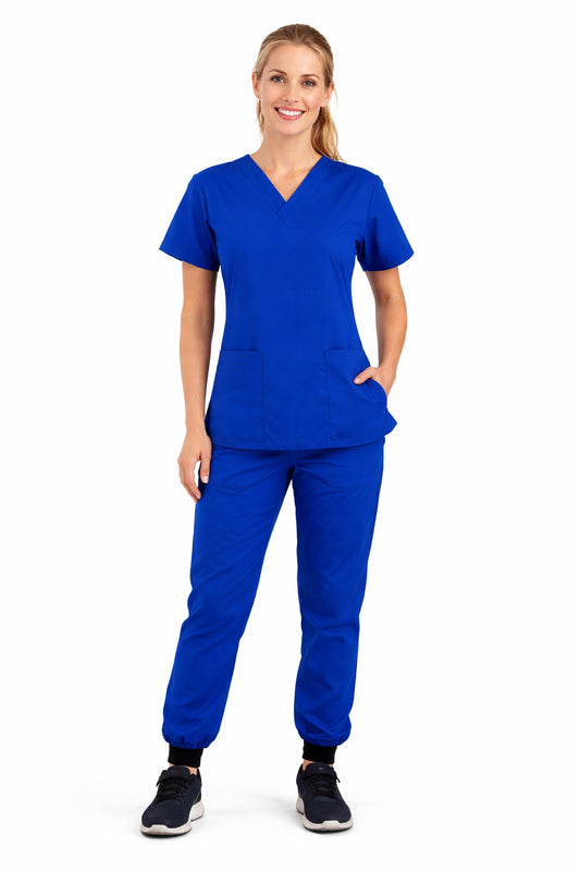 Poplin Unisex Jogger Scrub Set - 4 Pockets, Half Sleeves (2-Pocket Top & Jogger Pant with 1 Back and 1 Cargo Pocket)