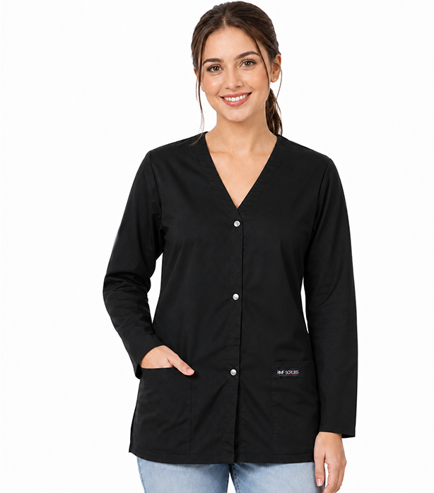 Poplin Unisex Top v neck Front Open 2 pocket solid full sleeve with Snap Button
