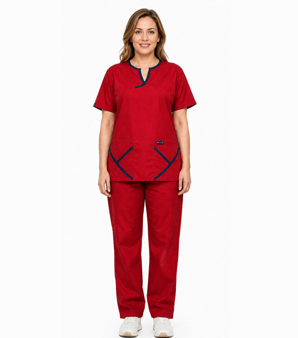 Set 5 pocket ladies y-neck style half sleeve (top 2 pocket with bottom 3 pocket) in 65% Polyester 35% Cotton