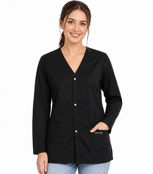 Poplin Unisex Top v neck Front Open 2 pocket solid full sleeve with Snap Button
