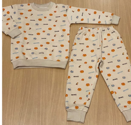 Cotton Children's Printed (Football Print) Scrub Set With Round Neck Full Sleeves Ribbed Cuffs and Jogger Pants