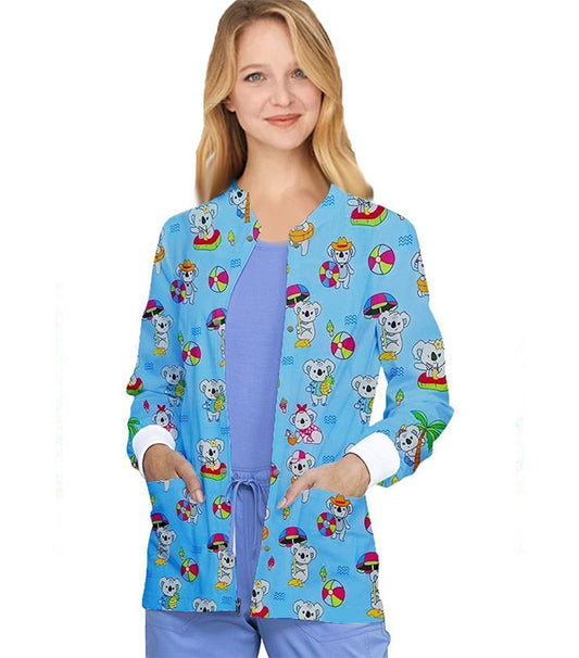 Poplin Unisex Scrub Jacket with Teddy Bear Print- 2 Pockets, Full Sleeves  with Rib
