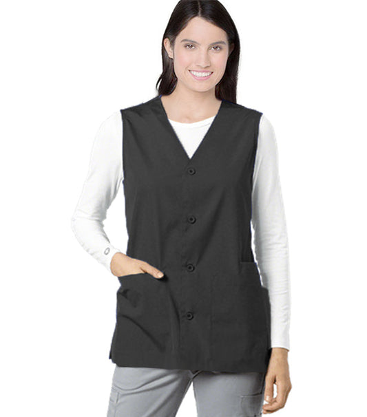 Stretchable Scrub Jacket Vest (Sleeveless) 2 Pockets with Cell Phone Pocket Solid Ladies with Slit and Plastic Buttons