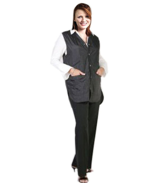 Poplin Women Barber Jacket without Collar with Front Snap Button Style - 2 Front Pockets, Sleeveless