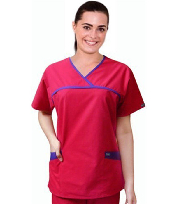Poplin Women's horizontal crossover Scrub Top - 2 Pockets, Half Sleeve
