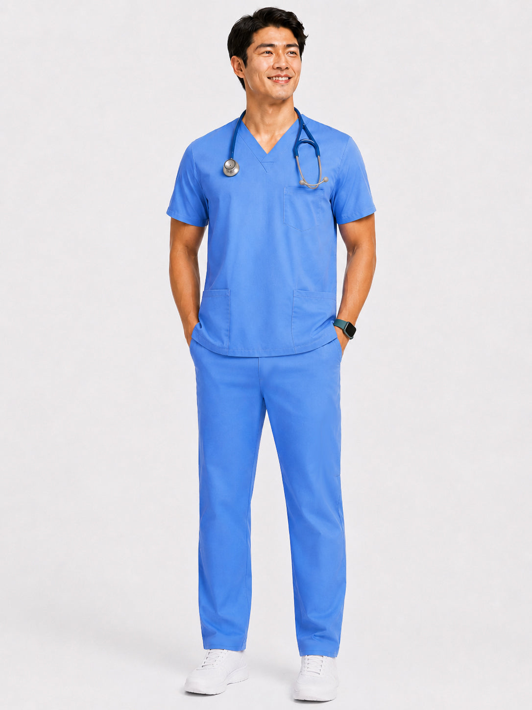 Poplin Unisex Scrub Set - 6 Pockets, Half Sleeves (3-Pocket Top & 3-Pocket Pant)