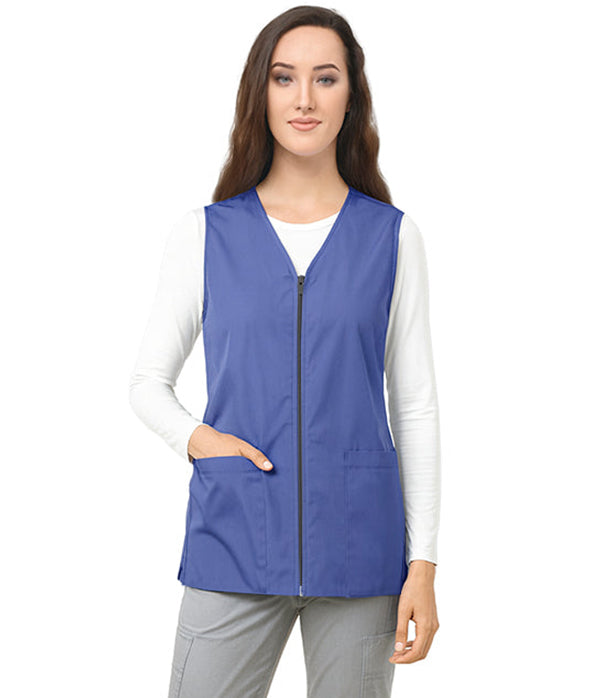 Poplin Scrub Jacket Vest (Sleeveless) 2 Pockets with Cell Phone Pocket Solid Ladies with Slit and Zipper Closure
