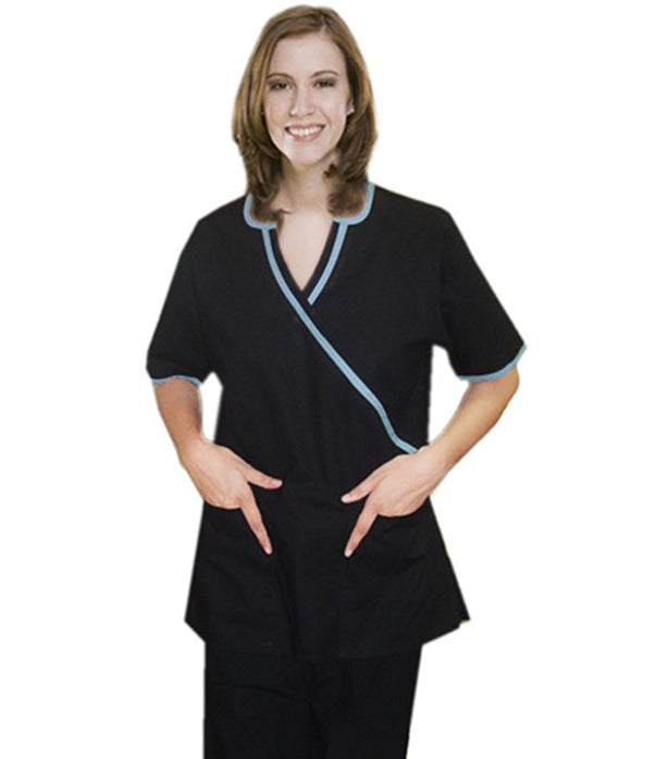 Poplin Women Scrub Set Inset V-Neck 4 Pocket Half Sleeve