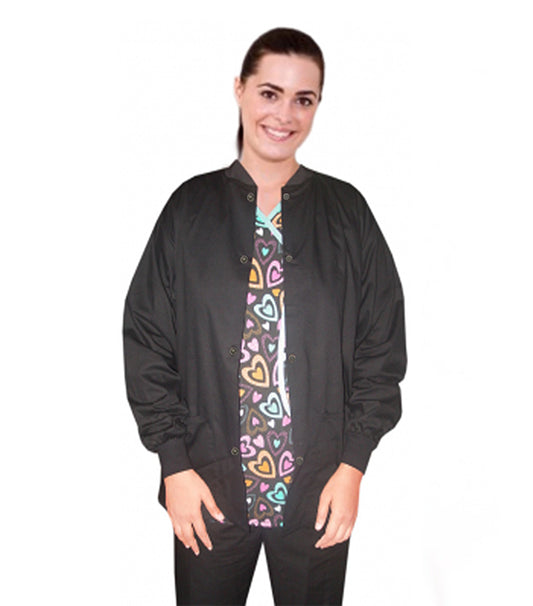 Stretch Unisex Scrub Jacket 2 Pocket Solid Full Sleeve with Rib at Neck and Sleeves with Snap Button