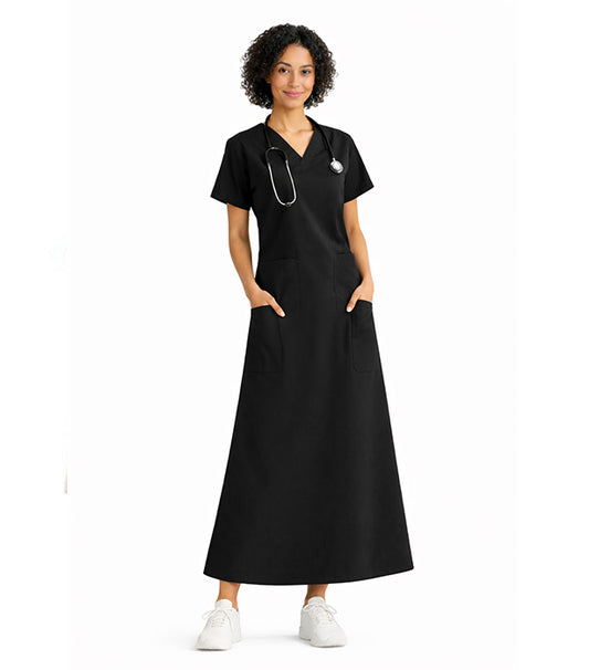 Stretch Women's A-Line Skirt Scrub Set - 4 Pockets, Half Sleeves ( 2-Pocket Top & A-Line Skirt with 2 Cargo Pockets Full Elastic Waistband with Drawstring)