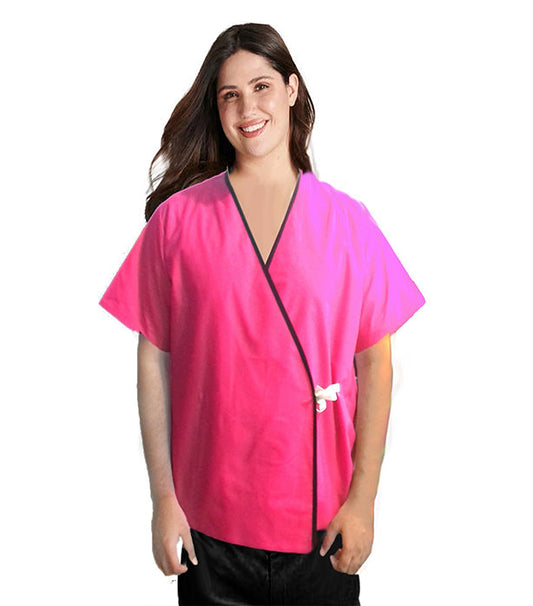 Poplin Mammography gown front open tieable Half Sleeves