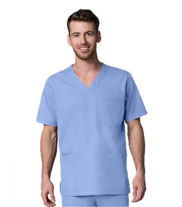 Poplin Unisex Top V Neck 3 Pockets Half Sleeve