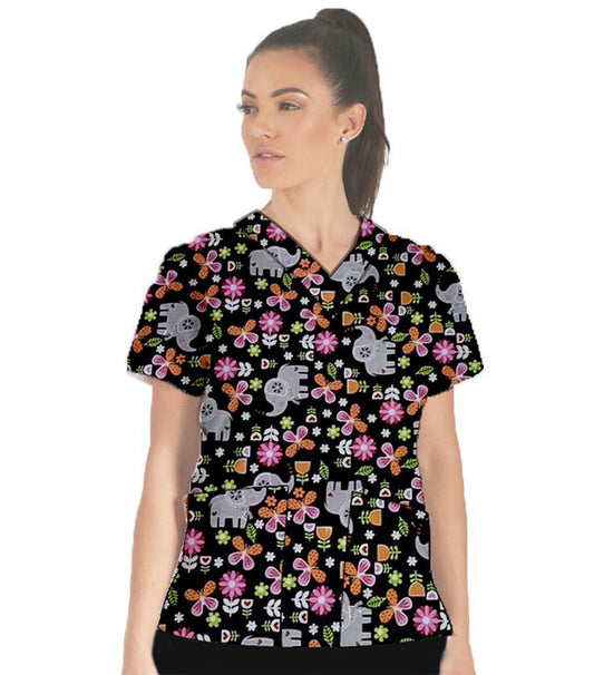 Disney Print Scrub Set 4 Pockets Ladies Half Sleeves (2 Pockets Top and 2 Pockets Pant)