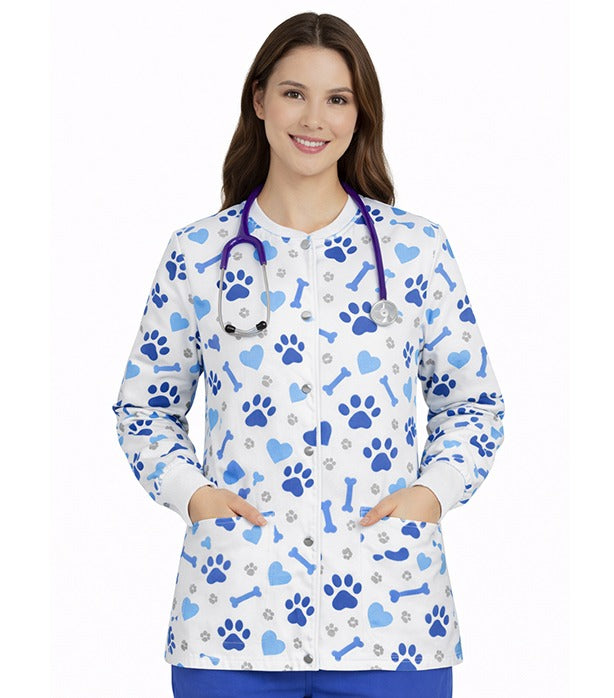 Poplin Unisex Scrub Jacket with Bone and Paw Print- 2 Pockets, Full Sleeves with Rib