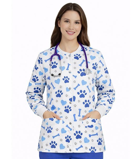 Poplin Unisex Scrub Jacket with Bone and Paw Print- 2 Pockets, Full Sleeves with Rib