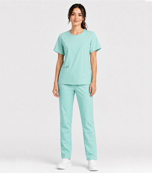 Stretch Unisex Round neck Scrub Set - 4 Pockets, Half Sleeves (2-Pocket Top & 2-Pocket Pant)