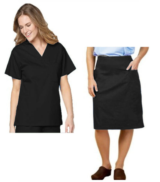 Microfiber Stretch Women's Skirt Scrub Set - 4 Pockets, Half Sleeves (2-Pocket Top & 2-Cargo Pocket Skirt)