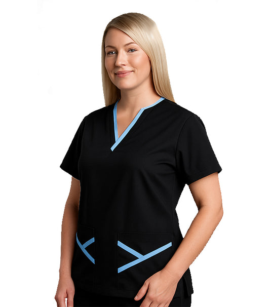 Set 5 pocket ladies y-neck style half sleeve (top 2 pocket with bottom 3 pocket) in 65% Polyester 35% Cotton