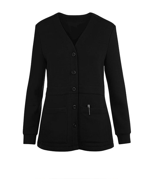 Microfiber jacket 2 pocket full sleeve solid Women’s Scrub Jacket V-Neck Cardigan Style 2 Pockets Full Sleeves with Front Inset Waistband and Half Back Elastic Shirringwith rib Snap Button