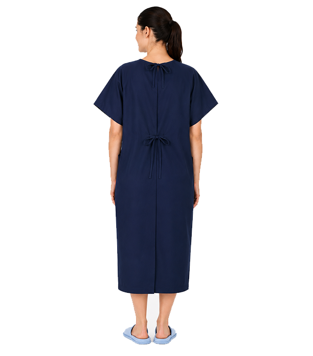 Poplin Reversible New Patient gown back open half sleeve with matching piping, tie-able OR Velcro(+0.5)