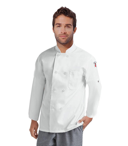 Poplin Men's Full Sleeve Chef Coat With 1 Chest pocket and 1 Sleeve Pocket - Button Front Closure