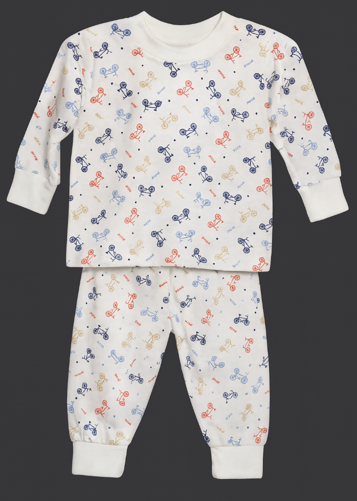 Cotton Children's Printed (Cycles Print) Scrub Set With Round Neck Full Sleeves Ribbed Cuffs and Jogger Pants