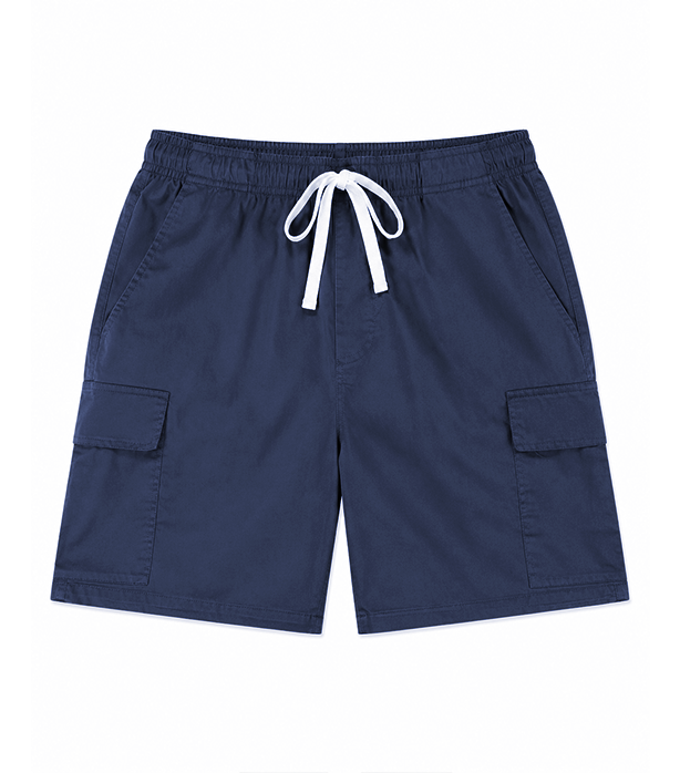 Stretchable fabric cargo shorts full elastic waistband 2 side pocket 2 cargo pocket with flap 1 back patch pocket elasticated twill drawstring (white) (inseam is 5 inches)