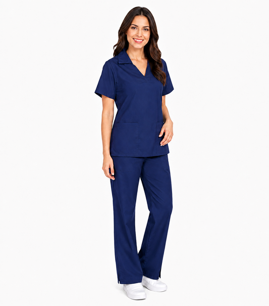 Scrub set 4 pocket Ladies V Neck collar TopHalf sleeves flare leg pantes (top 2 pocket with 2 pocket pant)