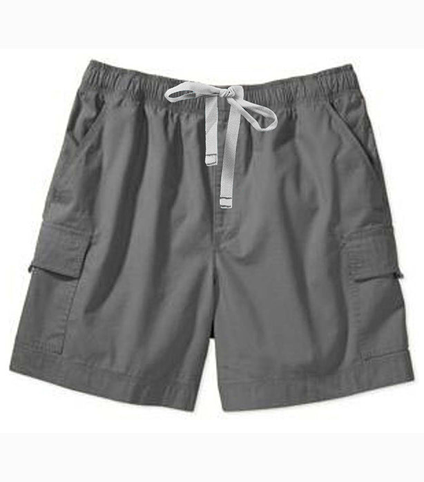 Stretchable fabric cargo shorts full elastic waistband 2 side pocket 2 cargo pocket with flap 1 back patch pocket elasticated twill drawstring (white) (inseam is 5 inches)