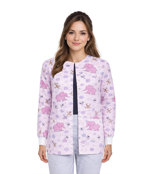 Interlock Stretch Elephant Print Unisex Scrub Jacket -2 Pockets, Full Sleeves with Rib