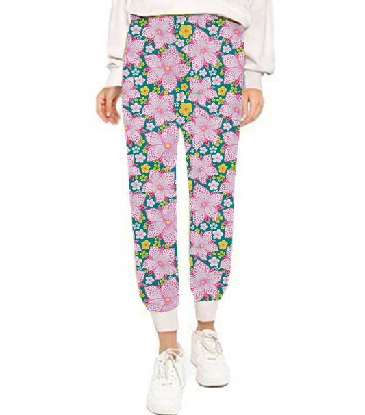 Printed Women's Jogger Scrub Pant - 6 Pockets (2 side pockets, 2 cargo pockets with cell phone pocket & 1 back pocket) half elastic waistband available in Multiple Prints