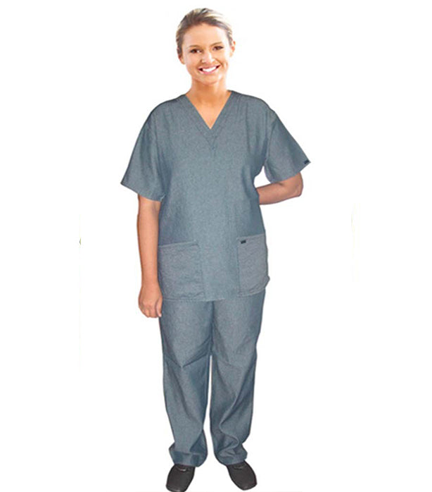Denim scrub set 4 pocket solid half sleeve ladies (2 pocket top and 2 pocket pant)