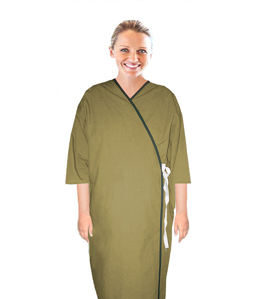 Microfiber patient gown front open half sleeve with matchng piping tie-able