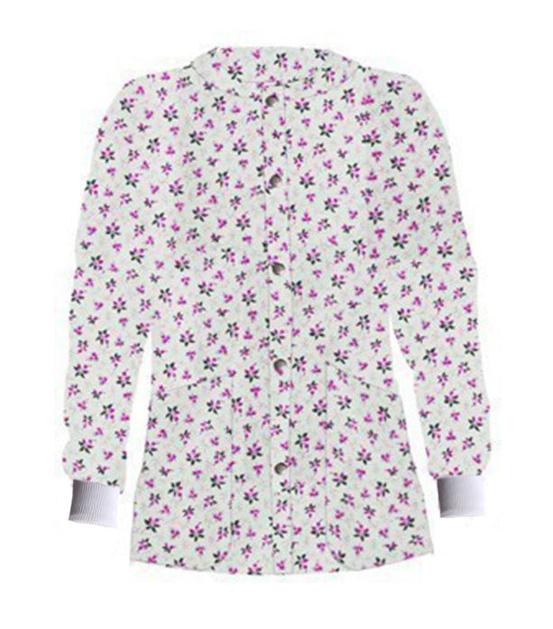 Poplin Unisex Scrub Jacket with Pink and black flower Print - 2 Pockets, Full Sleeves with Rib
