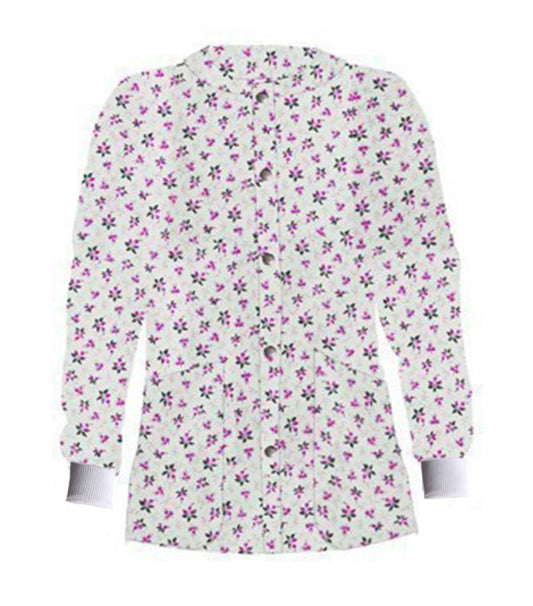Poplin Unisex Scrub Jacket with Pink and black flower Print - 2 Pockets, Full Sleeves with Rib