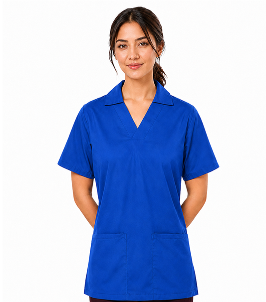 Microfiber Stretch Women Scrub Top Collar Style V-Neck - 2 Pockets, Half Sleeves