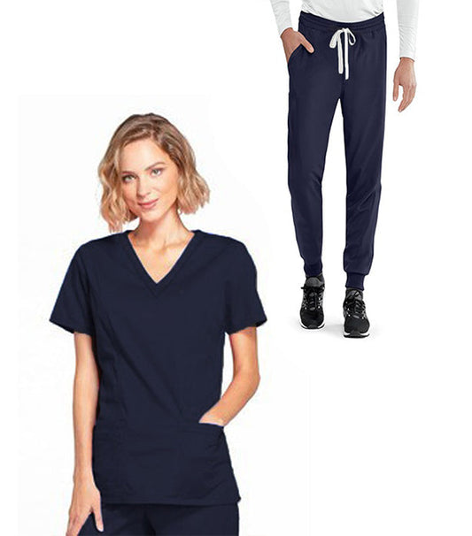 Stretch Women's Jogger Scrub Set - 4 Pockets, Half Sleeves (2-Pocket Top & 2-Pocket Jogger Pant)