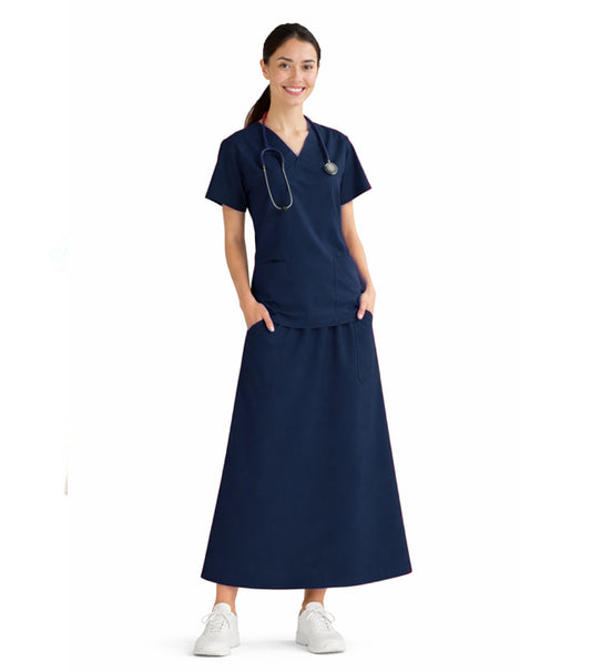 Microfiber Women's A-Line Skirt Scrub Set - 4 Pockets, Half Sleeves ( 2-Pocket Top & A-Line Skirt with 2 Cargo Pockets Full Elastic Waistband with Drawstring)