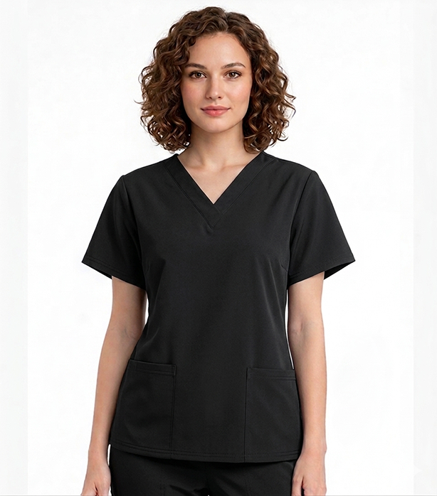 Stretch Women's V-Neck Scrub Top - 2 Pockets, Half Sleeve
