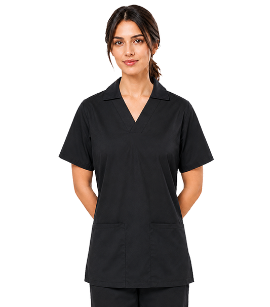Poplin Women Scrub Top Collar Style V-Neck - 2 Pockets, Half Sleeves