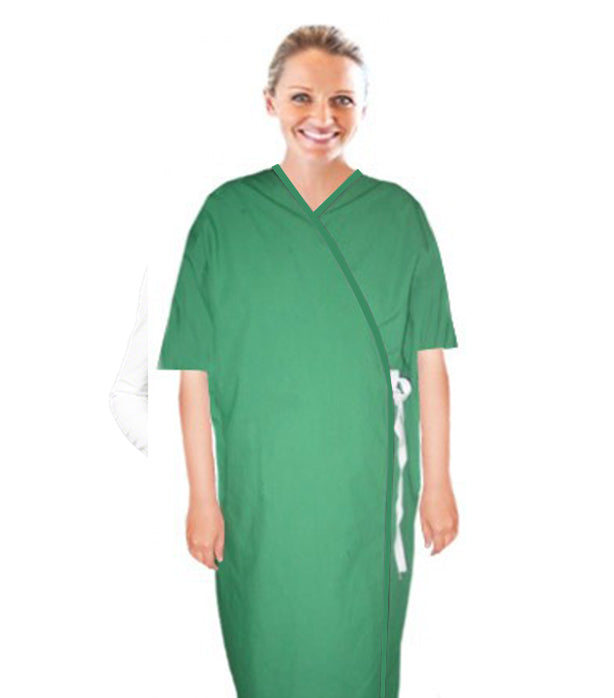 Patient Gown front open half sleeve with matching piping tie-able OR Velcro Patient Gown front open half sleeve with matching piping tie-able OR Velcro
