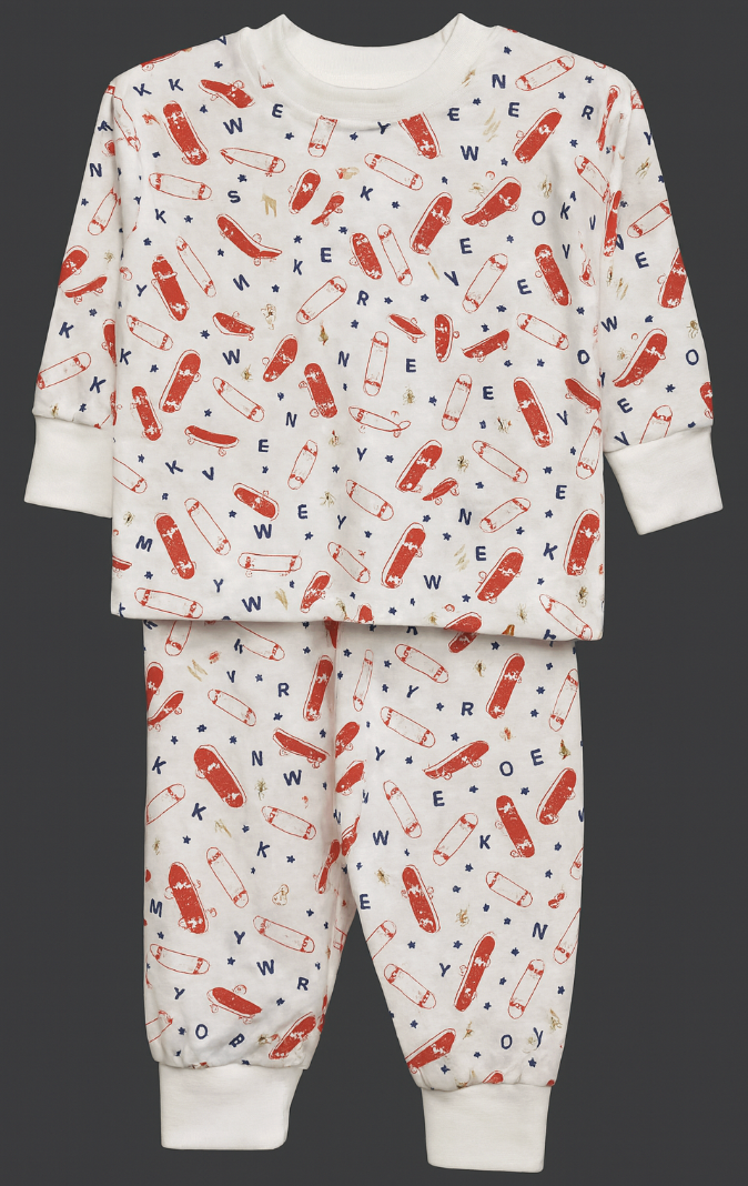 Cotton Children's Printed (Skateboard Print) Scrub Set With Round Neck Full Sleeves Ribbed Cuffs and Jogger Pants
