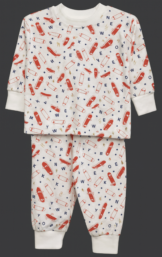 Cotton Children's Printed (Skateboard Print) Scrub Set With Round Neck Full Sleeves Ribbed Cuffs and Jogger Pants