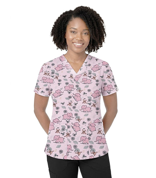 Interlock Stretch Printed Scrub Set Elephant Print 4 Pockets Ladies Half Sleeves (2 Pockets Top and 2 Pockets Pant)