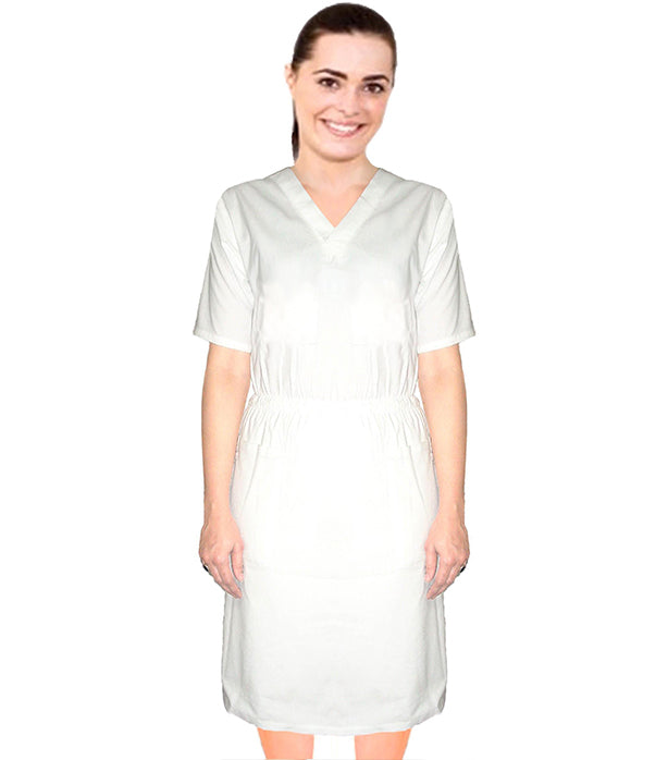 Poplin Fabric Nursing dress half sleeve elastic waist v neck without pockets below knee length Poplin Fabric Nursing dress half sleeve elastic waist v neck without pockets below knee length